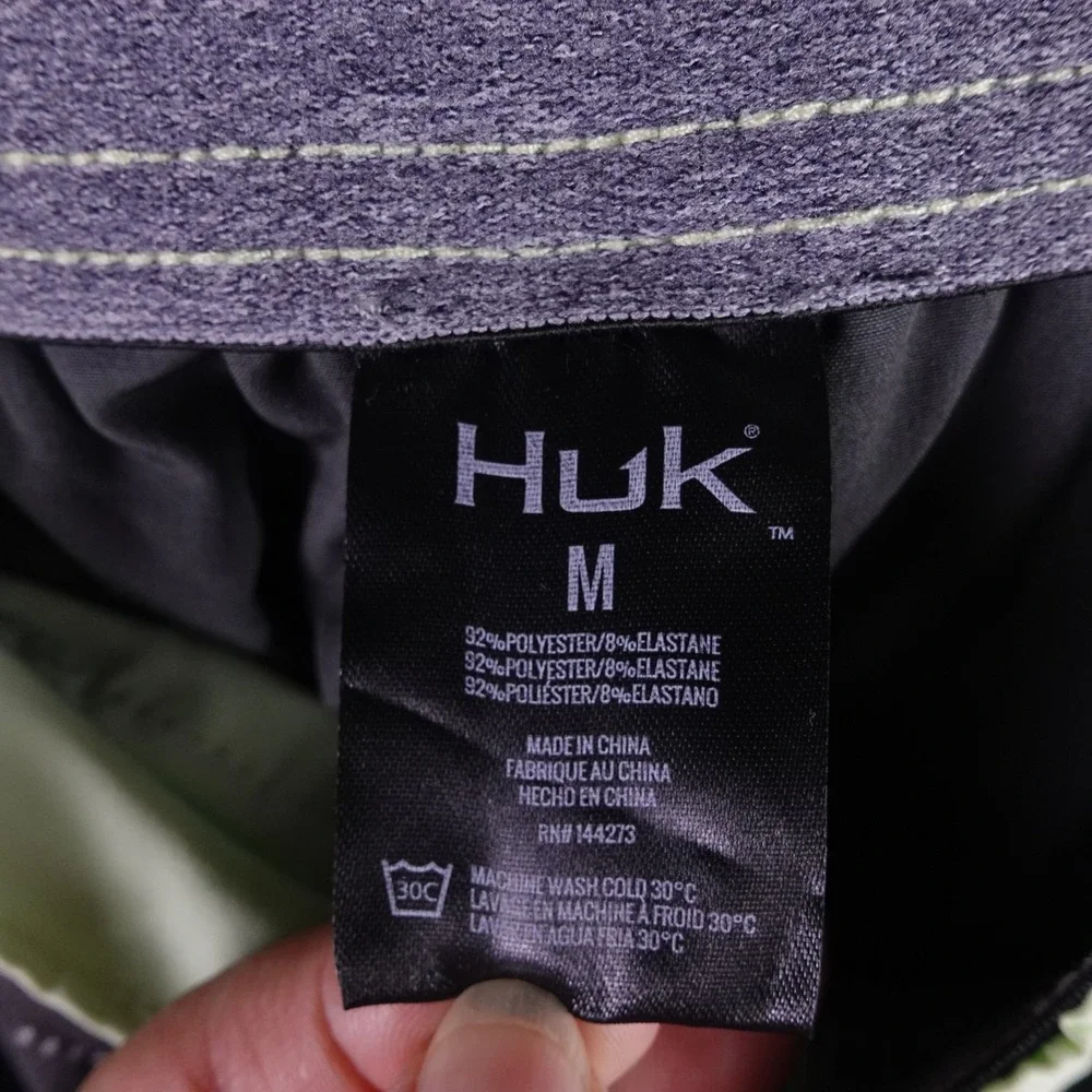 Huk Mens Performance Fishing Board Shorts Grey Green Size M Drawstring Elastic